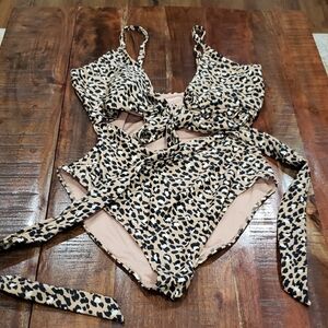 aerie Leopard Print One-Piece Swimsuit in Tan and Black